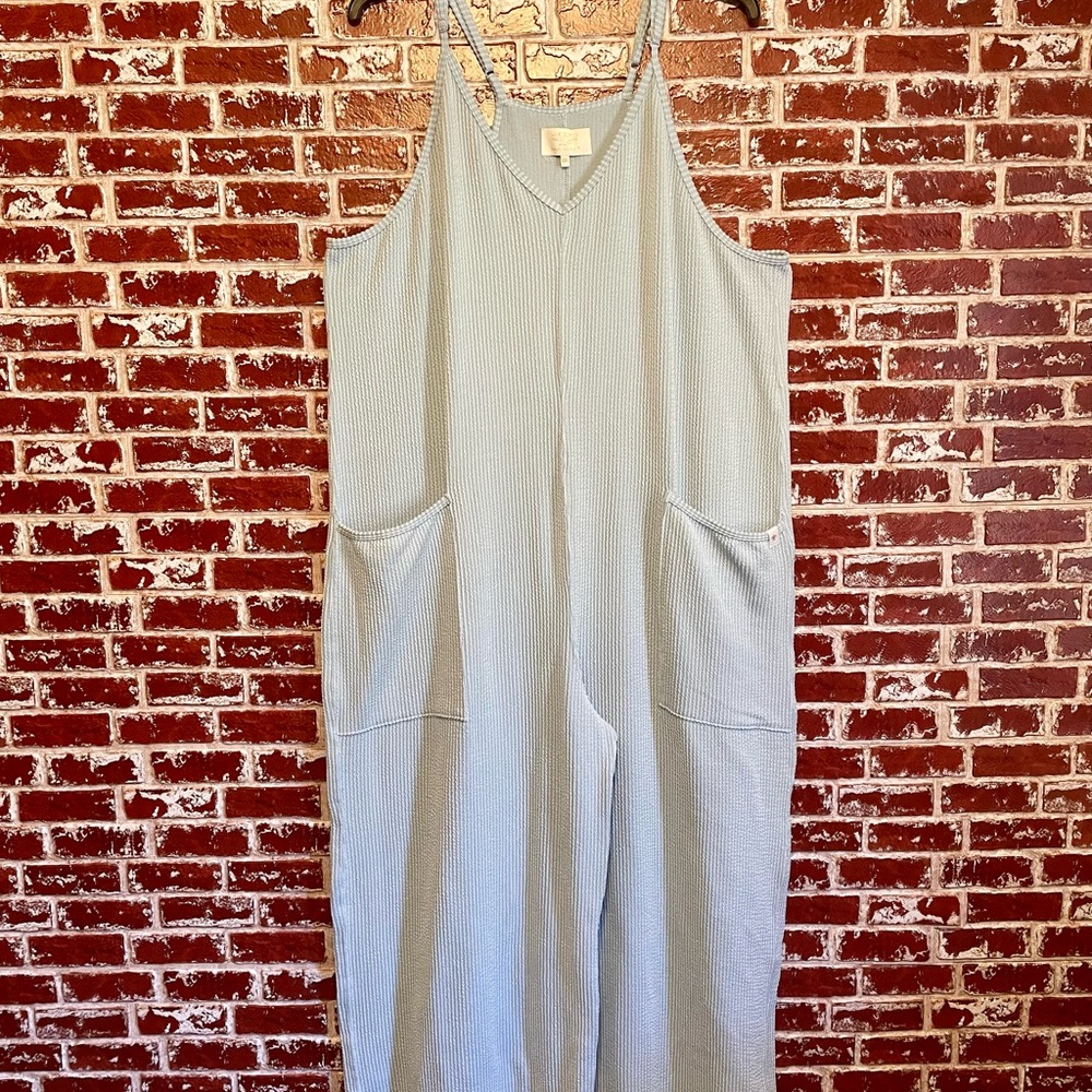 Simply Southern XLL Corded Tidal Blue Ribbed Slouchy Jumpsuit